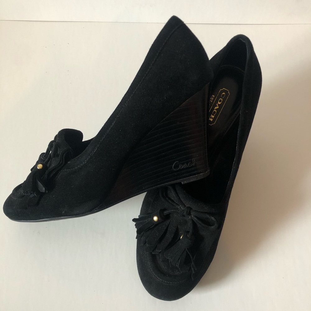 Coach Suede Loafer Wedge Black